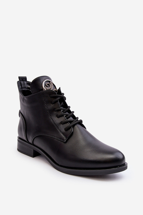 Leather Women's Half-Boots with Decoration Black Attiame
