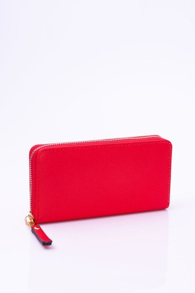 Large Women's Ribbed Red Wallet Gold Hardware