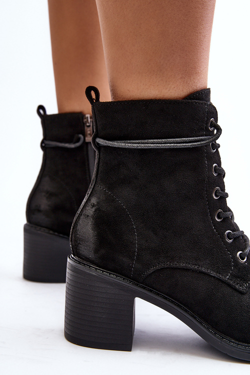 Women's Low Heel Lace-up Black Ankle Boots Serellia