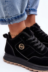 Buty Sportowe Ocieplane Platforma Skóra Czarne Adite TL233
