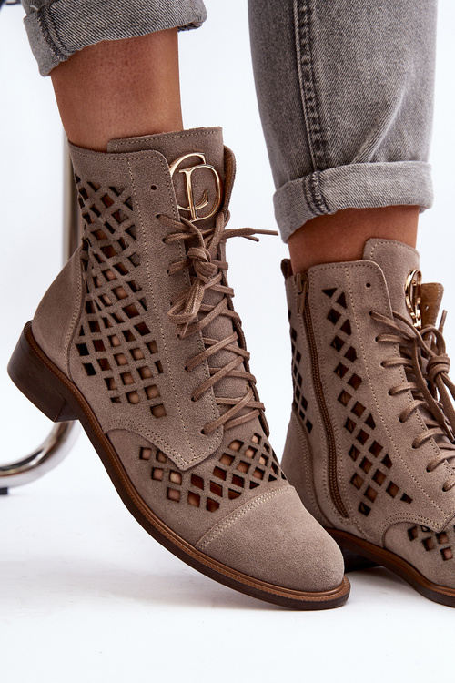 Openwork Leather Boots Zazoo 2695 Beige