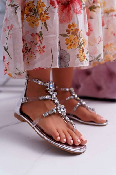 Women's Silver Sandals with Ywena Crystals