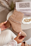Warm Women's Heeled Boots with Chain Eco Suede Beige Hanalen