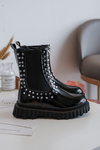 Girls' Shiny Ankle Boots Decorated with Rhinestones Black Adelie