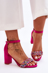 Fashionable Sandals With Stones High Heels Fuchsia Love Me