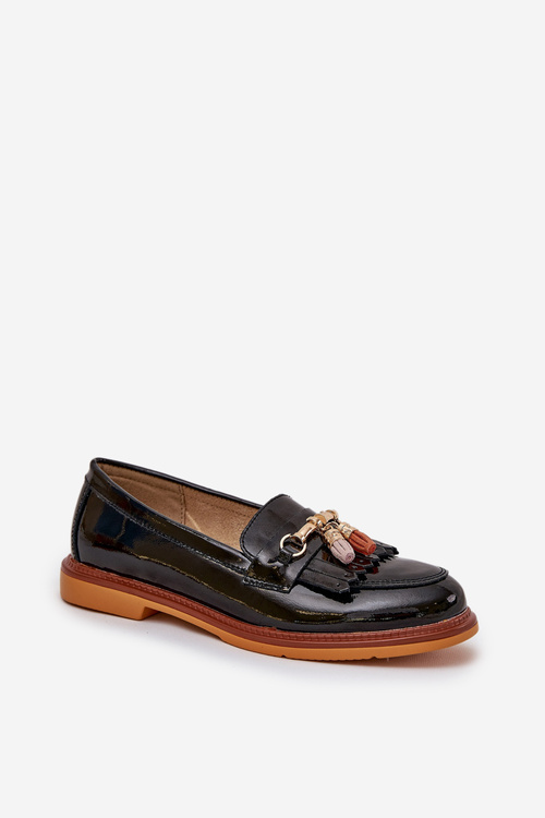 Lacquered Leather Elegant Loafers On Flat Heel S.Barski LR51-768A Black
