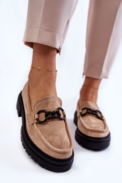 Półbuty Loafery Damskie Zamsz Beżowe La.Fi Willows