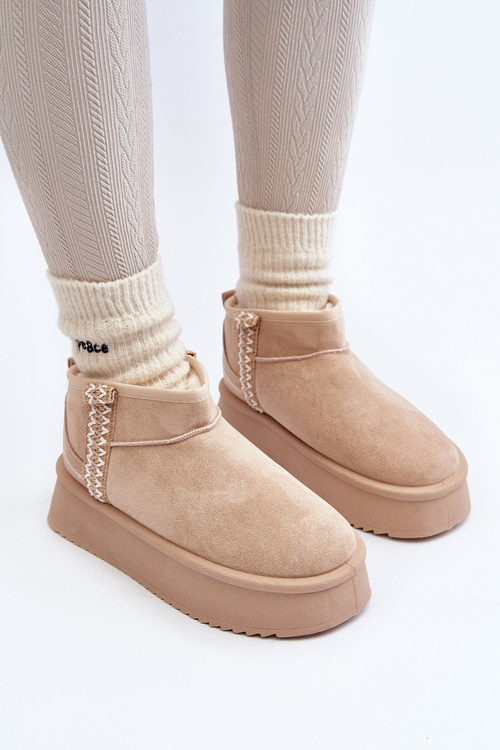 Beige Patterned Platform Snow Boots Udra