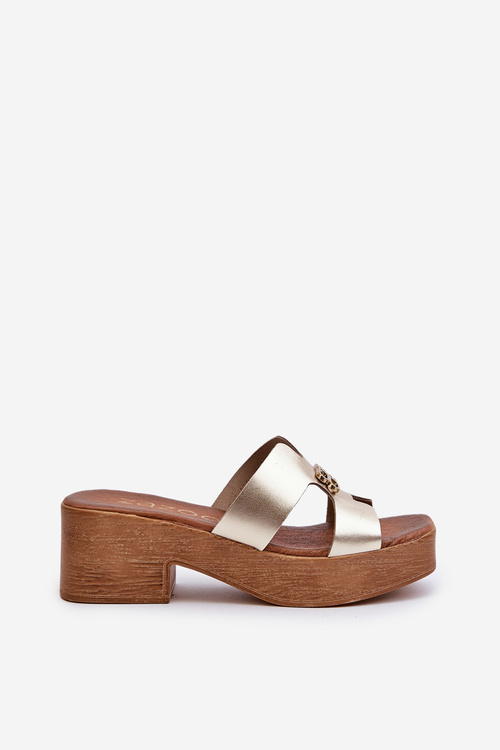 Eleganckie Skórzane Klapki Damskie Z Ozdobą Złote Zazoo 40412