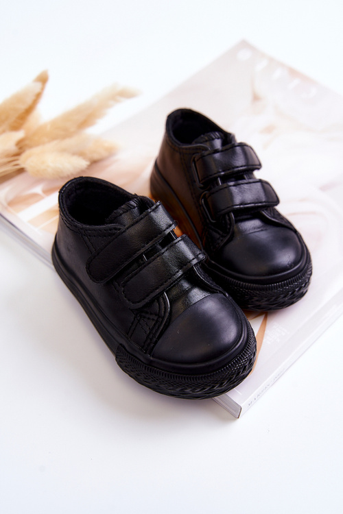 Children's Leather Sneakers With Velcro Black Foster