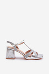 Women's Silver Faux Leather Heeled Sandals Lyana