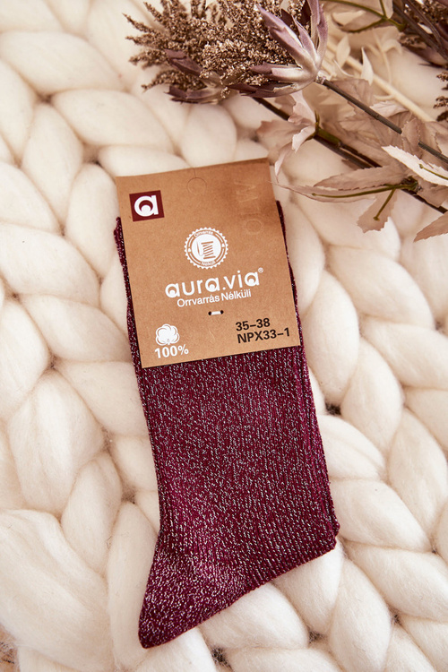 Women's Socks With Shiny Thread Maroon