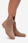 Women's Boots With Perforated Pattern On Flat Heel Eco Suede Beige Athera