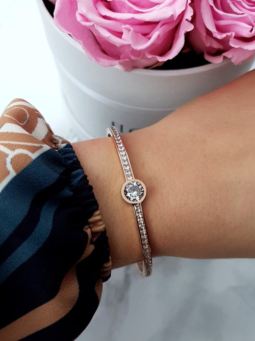 Women's Steel Bracelet Zirconia Crystal Pink Gold Quento