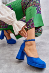 Suede Chunky Heels Platform Pumps Blue Diame