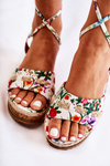 Women's Tied Sandals Espadrilles With Flowers White Lamour