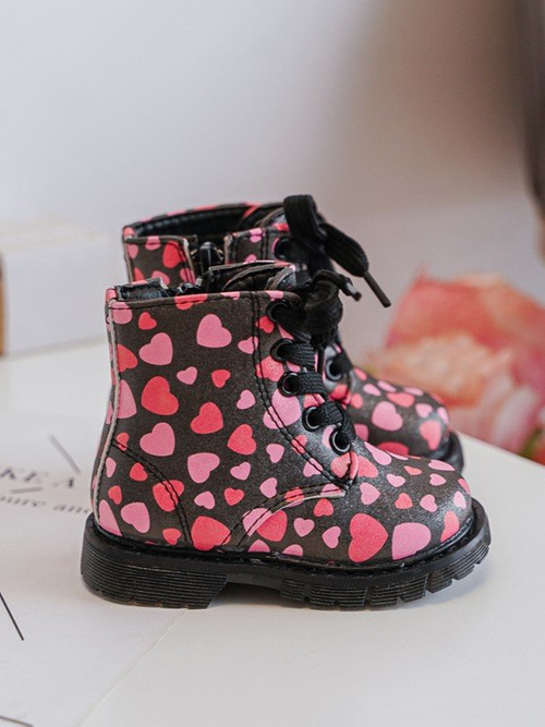Kids' Lined Boots with Zipper Black-Pink Dolida