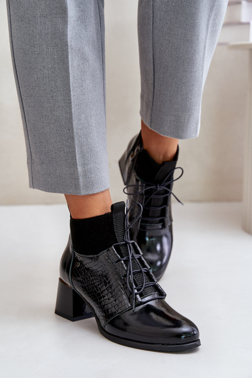 Zazoo 60503 Leather Heeled Ankle Boots Insulated Black