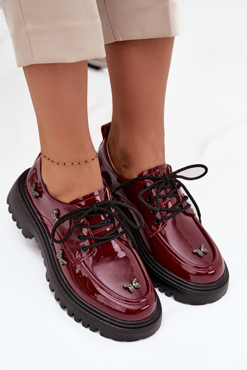 Patent Leather Leather Women's Loafers with Buckles Artiker 57C0336 Burgundy