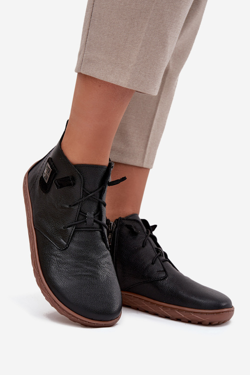 Leather Women's Barefoot Shoes with Decorative Detail Zazoo 30072 Black