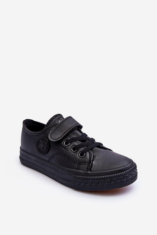 Kids Leather Lace-up Sneakers Black Delmara