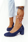Suede Pumps On A Block Heel Sergio Leone PB178 Navy Blue