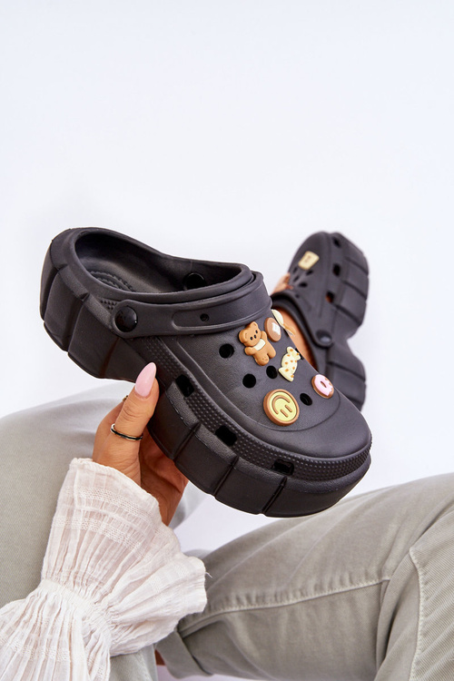 Women's Foam Slippers Crocs With Ornaments Black Marlett