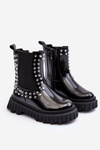 Girls' Shiny Ankle Boots Decorated with Rhinestones Black Adelie