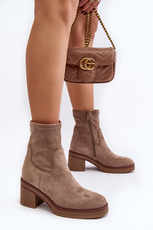 Women's Ankle Boots with Block Heel Beige Argastis