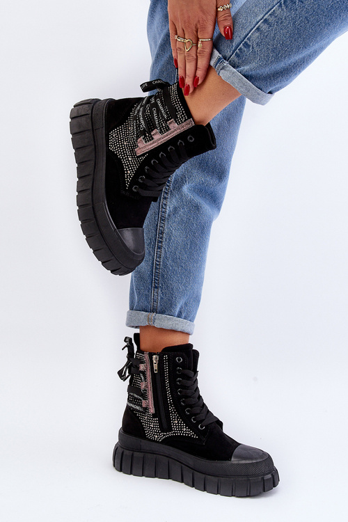 Trampki Damskie Wysokie Masywna Platforma Czarne Wonise EV-337