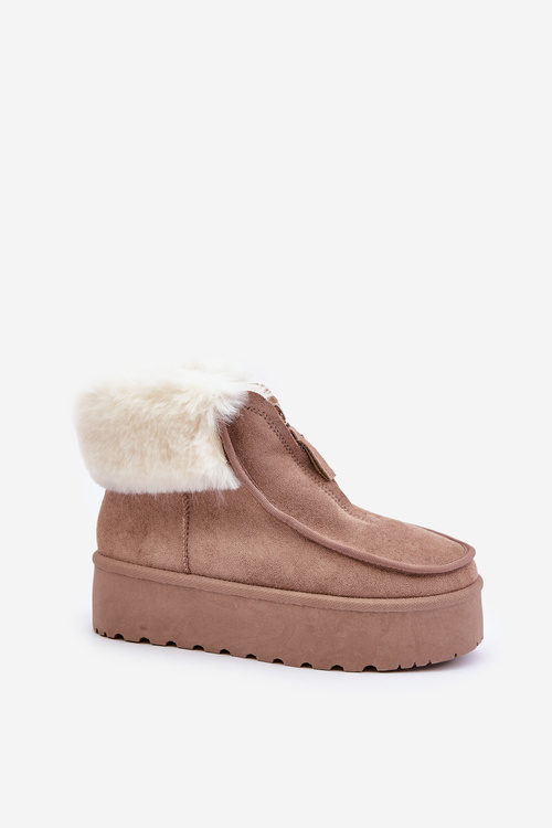 Women's Snow Boots On Platform With Fur And Zipper Dark Beige Filiala