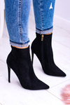 Lu Boo Czarne Zamszowe Botki na Szpilce Veneci