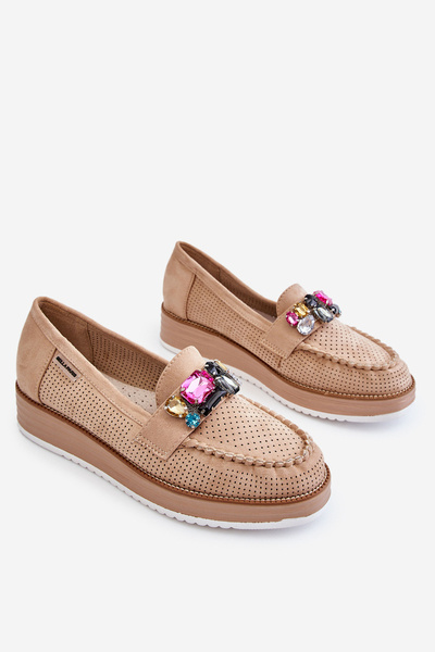 Women's Embellished Platform Loafers Beige Adelyn