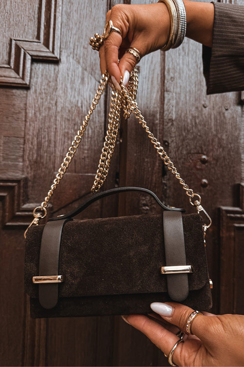 Leather suede bag with chain chocolate Nivra