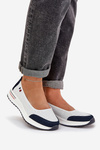 Leather Wedge Ballet Flats White-Navy Nelviera