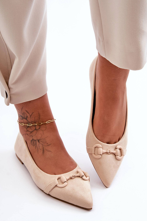 Suede Ballet Flats with Ornamentation Beige Noldaia