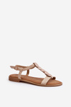 Flat Women's Sandals in Beige Eco Leather Jeritellia