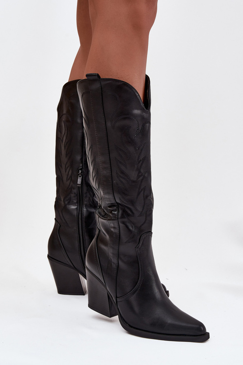 Cowboy Boots On Heel Eco Leather Insulated Black Zareen