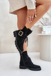 Zazoo 2951 Suede Ankle Boots With Decorative Buckle Black