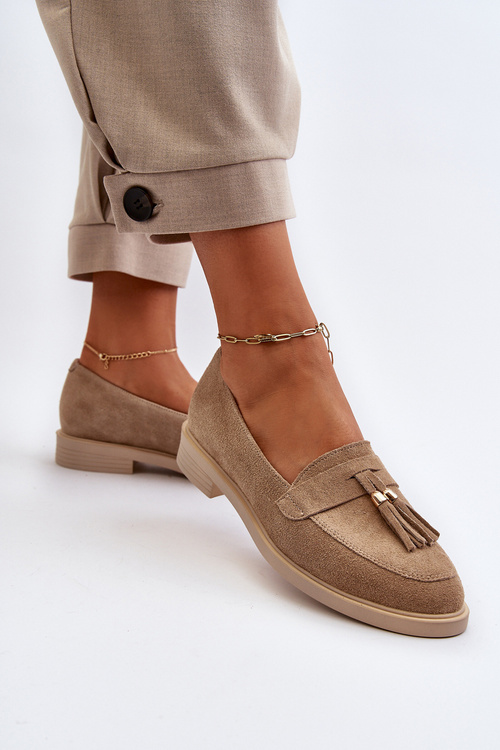 Mokasyny Zamszowe Damskie Płaski Obcas Zazoo 3420 Beżowe