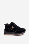 Buty Sportowe Ocieplane Platforma Skóra Czarne Adite TL233
