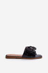 Flat Women's Black Slide Sandals with Bow Balinda