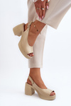 Zazoo 40376 Leather Sandals On Chunky Heel Beige