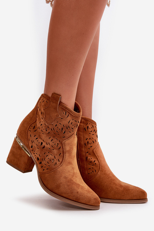 Lace-Up Women's Cowboy Boots with Heel Camel Iceda