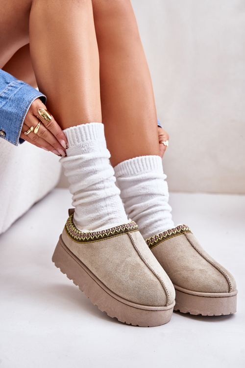 Women's Platform Winter Boots Insulated With Fur Green Straps