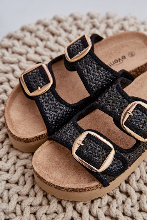 Slides With Braiding And Buckles On A Massive Platform Black Aralissea