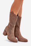 Perforated Cowboy Boots To Mid Calf S.Barski HY51-238 Brown
