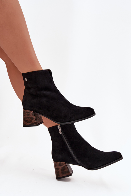 Leather Suede Women's Ankle Boots Heeled Maciejka K7202-01 Black
