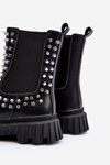 Girls' Heeled Ankle Boots Decorated with Rhinestones Black Adelie
