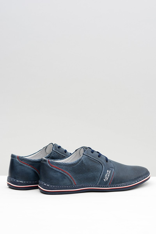 Men's Leather Lace-up Navy Blue Openwork Markos Half Shoes